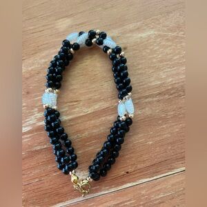 Black Beaded Bracelet with Opalescent Accents - Women Jewelry